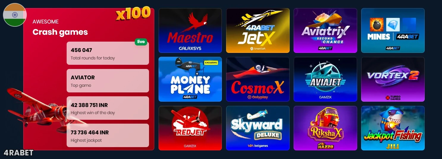 4Rabet crash games catalogue with Aviator
