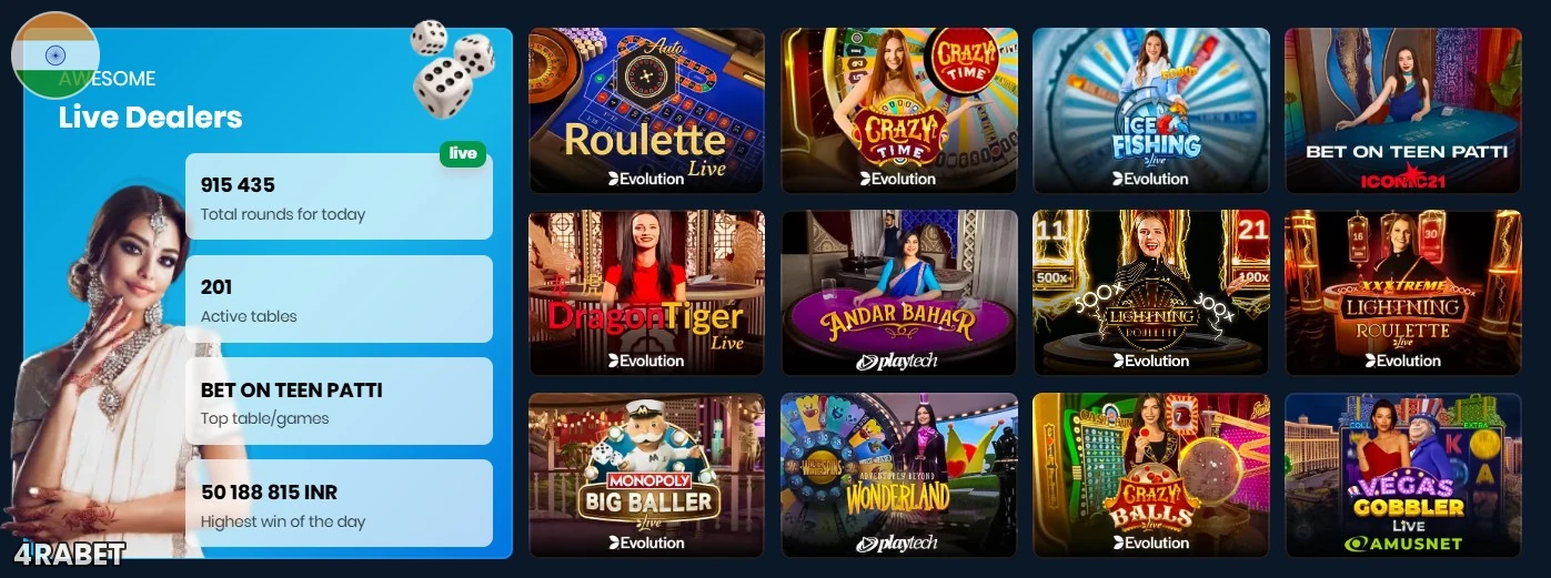 4Rabet live dealer game catalogue